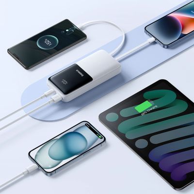 10. Powerbank Baseus Lipow 20000mAh 22,5W z dwoma wbudowanymi kablami z dodatkowym kablem Baseus Simple USB-A - USB-C 3A 20cm - biały