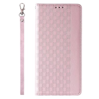 5. Magnet Strap Case etui iPhone 14 Pro Max pokrowiec z klapką portfel mini smycz podstawka różowe