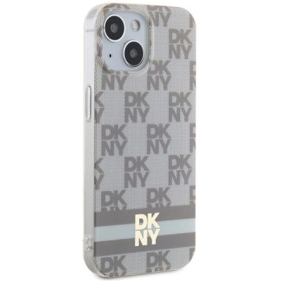 4. Etui DKNY IML Checkered Mono Pattern & Printed Stripes MagSafe na iPhone 15 / 14 / 13 - beżowe