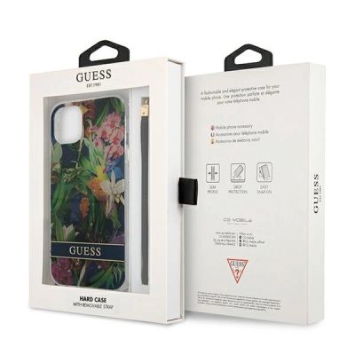 7. Etui Guess Flower Strap na iPhone 13 mini - niebieskie