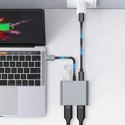 6. Adapter Tech-Protect HB08 4w1 USB-C + USB2.0 + 2 x HDMI 4K 60HZ - szary