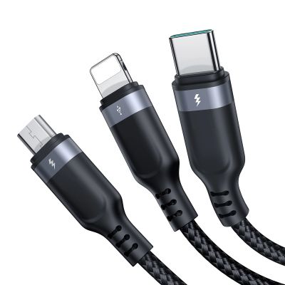 3. Kabel Joyroom Multi-Use Series S-A18 3w1 USB-A - Lightning / USB-C / micro USB 0.3m - czarny