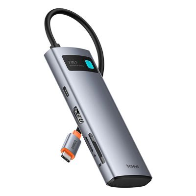 4. Hub USB-C Baseus Metal Gleam 7w1 HDMI 4K 60Hz / 3x USB 3.0 / USB-C PD / SD / microSD – szary