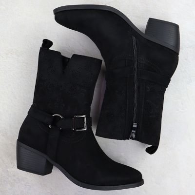 4. Botki damskie zamszowe kowbojki czarne M.Daszyński MR1921-47