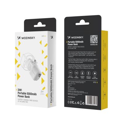 15. Mini powerbank Wozinsky WF16-YCS 5000mAh 15W USB-C z wbudowanym kablem USB-C i ładowarką do Apple Watch - biały