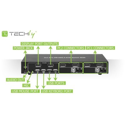 13. TECHLY PRZEŁĄCZNIK KVM DISPLAYPORT/USB 2X1 DUAL HE