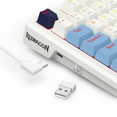 6. REDRAGON K728WBB-RGB-PRO Antonium Pro klawiatura USB + RF Wireless + Bluetooth Biały, Niebieski