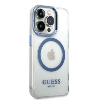 4. Etui Guess Metal Outline Magsafe na iPhone 14 Pro Max - niebieskie