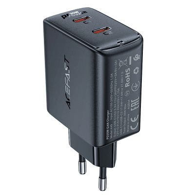 2. Szybka ładowarka sieciowa GaN 35W PD 2x USB C Acefast A49 - czarna