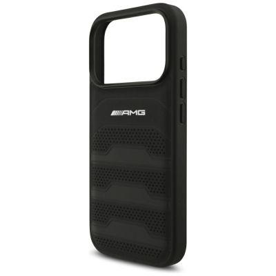6. Etui Mercedes AMG Leather Debossed Lines Logo na iPhone 18 Pro / 17 Pro - czarne