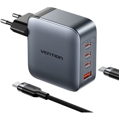 2. Ładowarka Vention 100W GaN 1x USB-A 3x USB-C + kabel USB-C do USB-C 1m