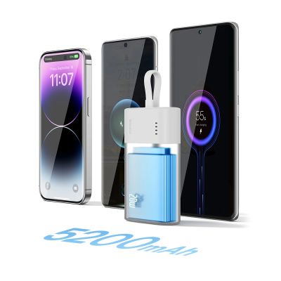 10. Powerbank Baseus Popsicle 5200mAh 20W z wbudowanym kablem Lightning (+ biały kabel Baseus Simple USB-C - USB-C 60W/20V/3A/30cm) - biało-zielony
