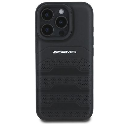 3. Etui AMG Leather Debossed Lines Black Logo na iPhone 16 Pro Max - czarne