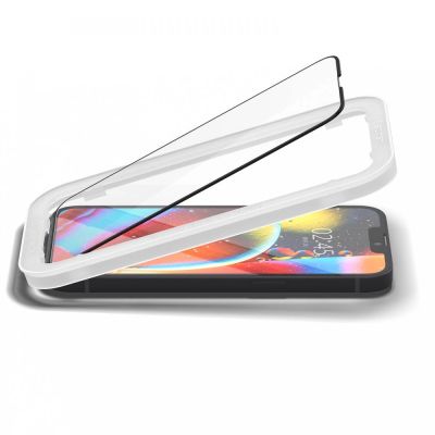 3. Szkło hartowane Spigen ALM Glass FC na iPhone 13 / 13 Pro / 14 / 16e / 17e- czarne 2 szt.