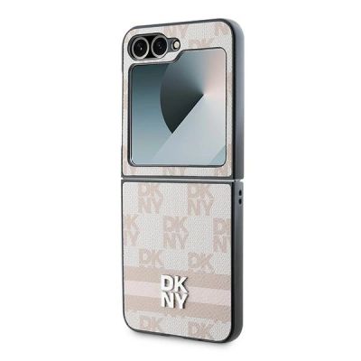 6. Etui DKNY Chequered Pattern Printed Stripes na Samsung Galaxy Z Flip 6 - różowe