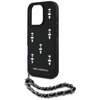 5. Etui Karl Lagerfeld Saffiano Crystals w/Chain na iPhone 16 Pro Max - czarne
