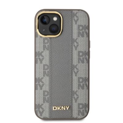 2. Etui DKNY Leather Checkered Mono Pattern MagSafe na iPhone 14 - beżowe