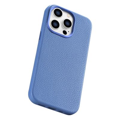 13. iCarer Litchi Premium Leather Case skórzane etui iPhone 14 Pro Max magnetyczne z MagSafe jasnoniebieski (WMI14220712-LB)