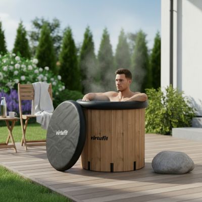 48. VIRTUFIT WANNA LODOWA XXL - 375 LITRÓW - IMITACJA DREWNA - Z AKCESORIAMI