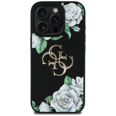 3. Etui Guess Grained Roses Big 4G logo na iPhone 16 Pro - czarne