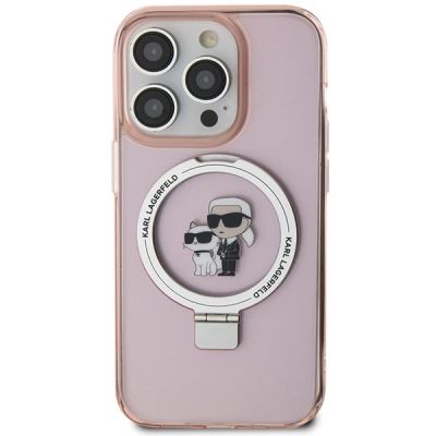 3. Etui Karl Lagerfeld Ring Stand Karl&Choupettte MagSafe do iPhone 15 Pro Max - różowe