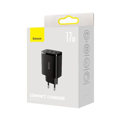 6. Baseus Compact ładowarka sieciowa 3x USB 17W czarny (CCXJ020101)