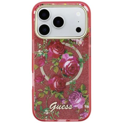 3. Etui Guess IML Glitter Blossom Roses na iPhone 17 Pro Max / 18 Pro Max - burgundowe
