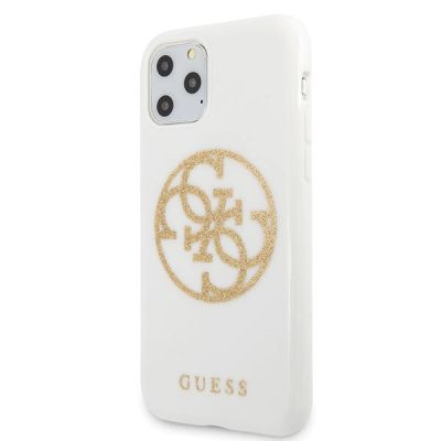 2. Etui Guess Glitter 4G Circle Logo na iPhone 11 Pro Max - białe