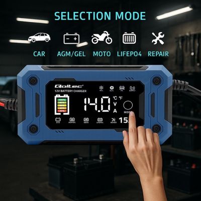2. QOLTEC ŁADOWARKA 12V 15A | PROSTOWNIK DO AGM GEL LIFEPO4 | LCD