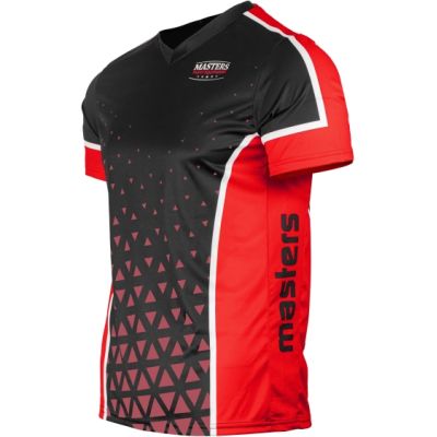 2. Koszulka V-neck do point-fightingu MASTERS "COMBAT JUNIOR" czarno-czerwona (WAKO APPROVED)