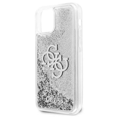 6. Etui Guess 4G Big Liquid Glitter na iPhone 12 Pro Max - srebrne