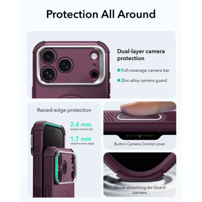 5. Etui ESR Cyber Tough Kickstand MagSafe na iPhone 18 Pro Max / 17 Pro Max - dark cherry