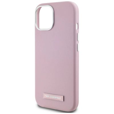 6. Etui Karl Lagerfeld FW Metal Plate MagSafe na iPhone 15 - różowe