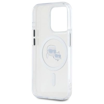 7. Etui Karl Lagerfeld IML Metal Karl&Choupette Head MagSafe na iPhone 15 Pro - białe