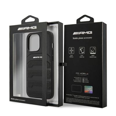 8. Etui AMG Leather Debossed Lines na iPhone 14 Pro Max - czarne