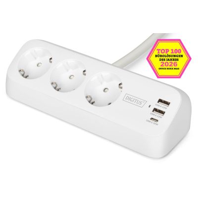 7. Digitus 3-drożna biurowa listwa zasilająca z 2 złączami USB-A i 1 złączem USB-C, biała