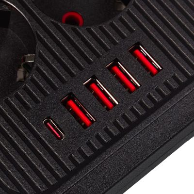 5. MACLEAN LISTWA ZASILAJĄCA, PRZEDŁUŻACZ 6 GNIAZD + 4XUSB, 110-240V AC 50/60HZ, 2.1A MAX 2500W, 1,5 M, CZARNA MCE389 B