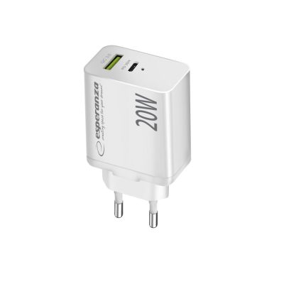 4. ESPERANZA ŁADOWARKA SIECIOWA 20W USB-C PD 20W / USB-A QC 3.0 18W BIAŁA EZC105W