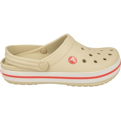 Klapki Crocs Crocband W 11016 w kolorze beżowym z elementami w odcieniu białym i różowym, materiał Croslite, otwory na ozdoby Jibbitz