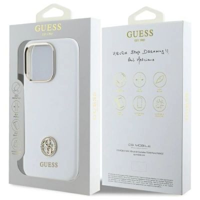 8. Etui Guess Silicone Logo Strass 4G na iPhone 16 Pro - białe