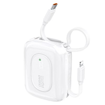 Powerbank Dudao K32 22,5W 10000 mAh z wbudowanym kablem USB-C/Lightning - biały