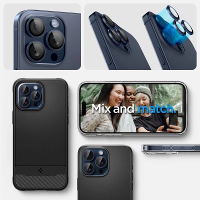 9. Osłona aparatu Spigen Optik.tR EZ Fit Camera Protector na iPhone 14 Pro / Pro Max / 15 Pro / Pro Max - tytan błękitny 2 szt.