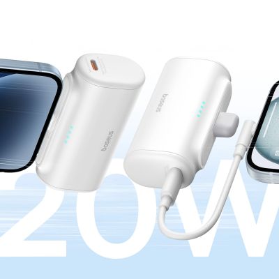 8. Powerbank Baseus Compact 5000mAh 20W ze złączem Lightning i gniazdem USB-C - biały