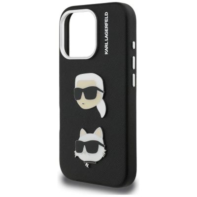 6. Etui Karl Lagerfeld FW Grained Karl & Choupette Heads Pins na iPhone 16 Pro - czarne