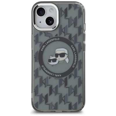 3. Etui Karl Lagerfeld IML Monogram Karl & Choupette Head MagSafe na iPhone 15 Plus - czarne