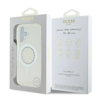 8. Etui Guess IML Rhinestones MagSafe na iPhone 16 - białe