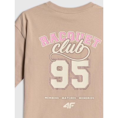 8. T-shirt oversize z nadrukiem dziewczęcy 4F 4FJRAW26TTSHF4242-83S