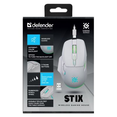 3. DEFENDER MYSZ BEZPRZEWODOWA STIX GM-009 RF 3200DPI 7P BIAŁA 52009