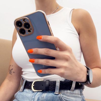 6. Lighting Color Case etui do iPhone 12 Pro Max żelowy pokrowiec ze złotą ramką niebieski