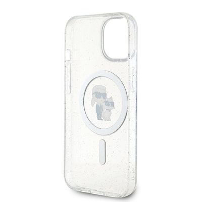 7. Etui Karl Lagerfeld Karl&Choupette Glitter MagSafe na iPhone 15 Plus - przezroczyste